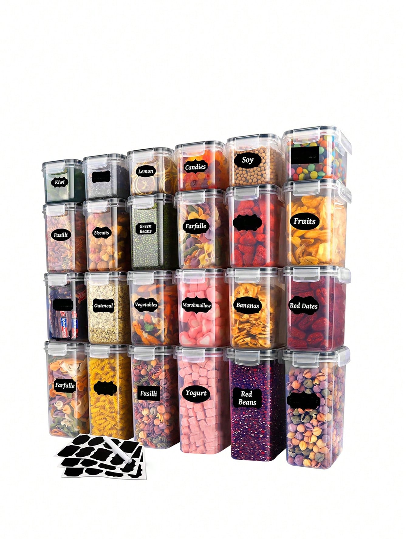 Food Storage Labels - 48 stuks afsluitbare voedselbewaarcontainers met deksels