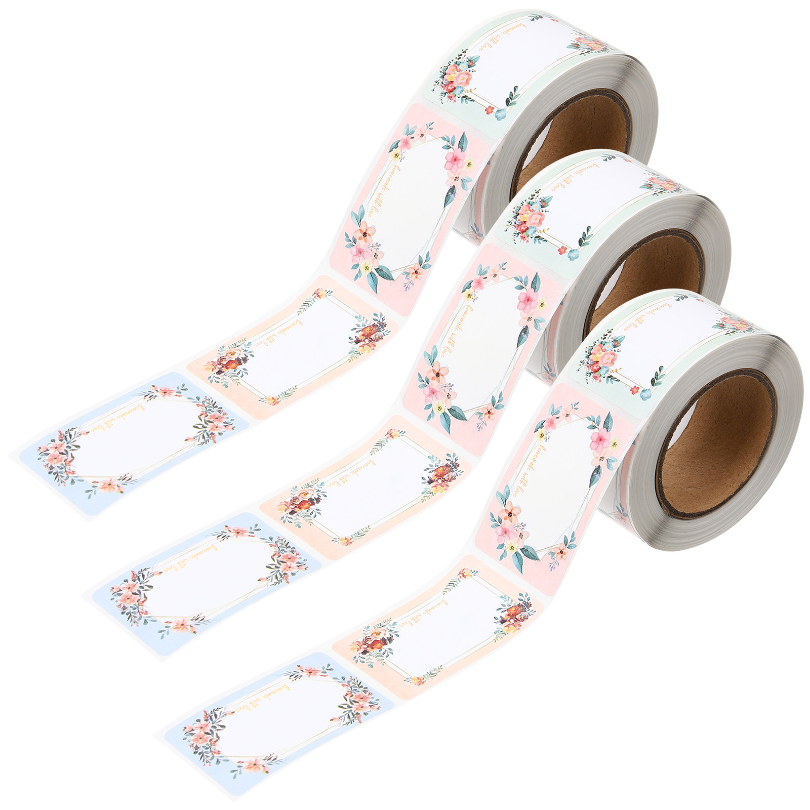 Food Storage Labels - 3 rollen blanco naamstickerlabels, bloemmotief, fleslabels,