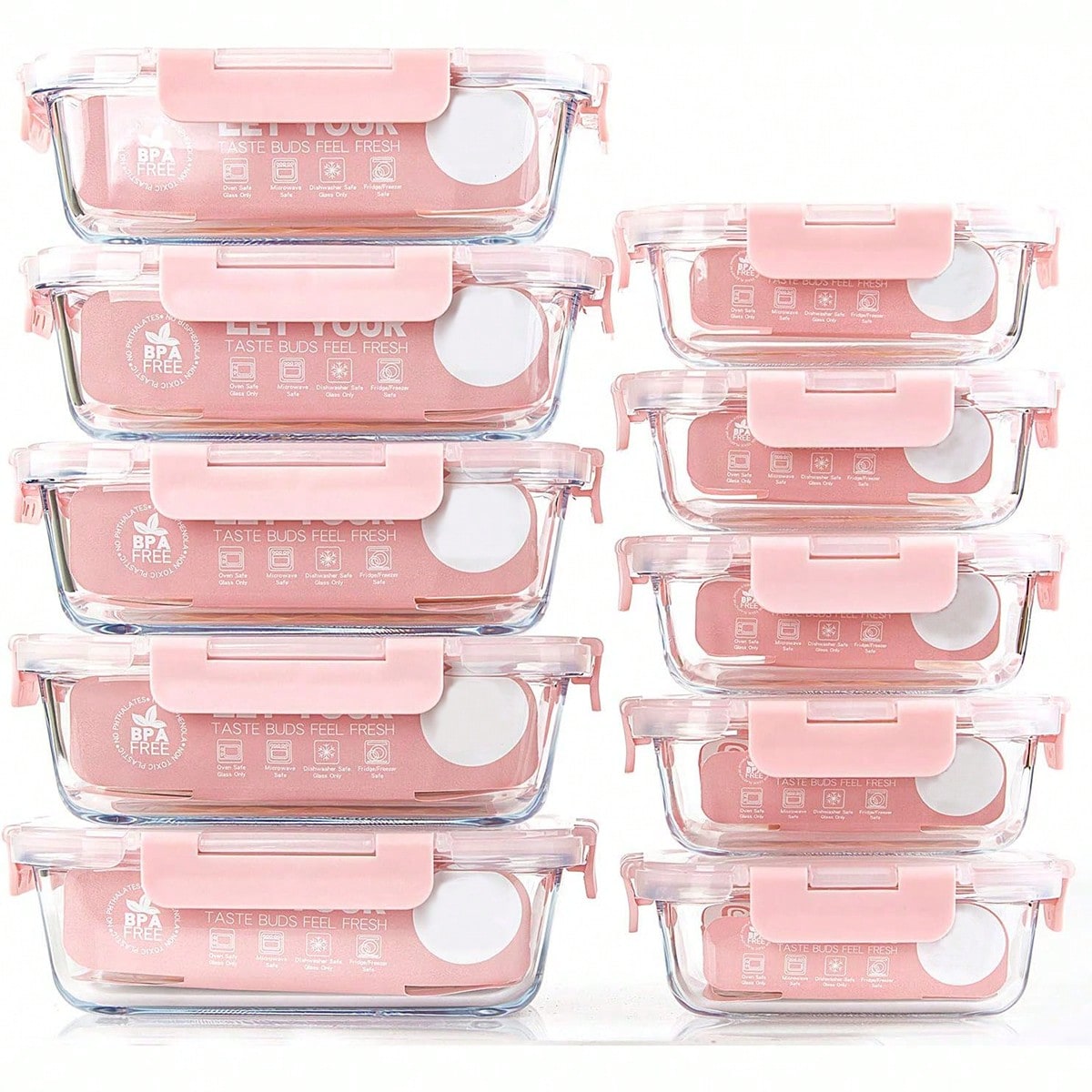 Food Storage Oven Safe - 10-delige glazen voorraaddozen voor maaltijdvoorbereiding, voedselbewaarcontainers