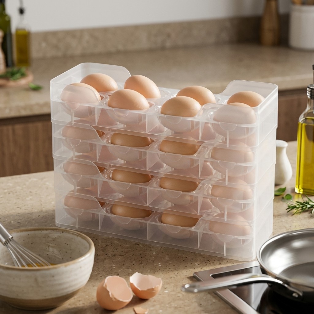 Food Storage With Dividers - Stapelbare eierhouder, koelkastorganizer, transparante eieropbergdoos, keukenblad,