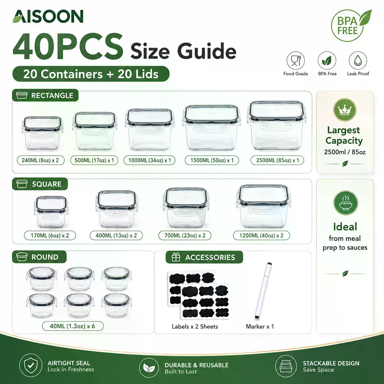 40 stuks extra grote 85oz sili - Food Storage Labels recensie en prijs